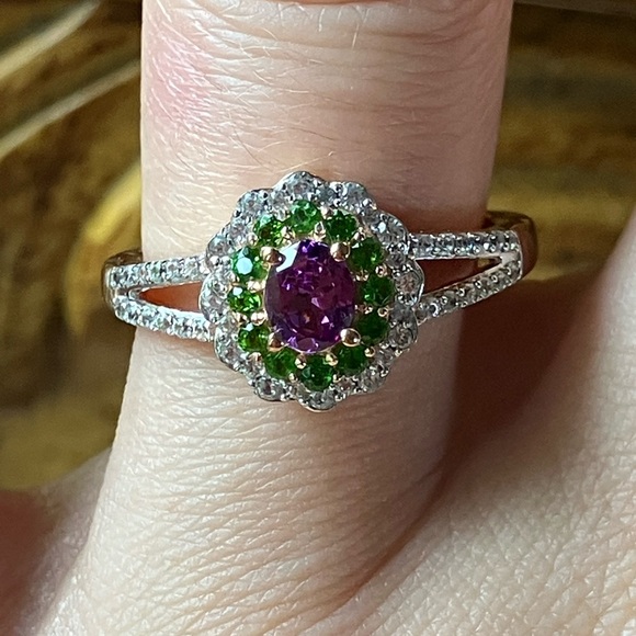 Natural Ember Garnet Chrome Diopside Sterling Silver Ring - Picture 1 of 10